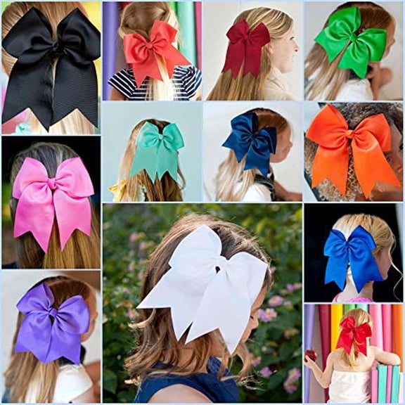Joybowie 12pcs 8inch Bows, Girl'S Ponytail Hair Ties, Ribbed Ribbon Elastic Headbands, Suitable For Baby Girls, Students, Teenagers, Etc.