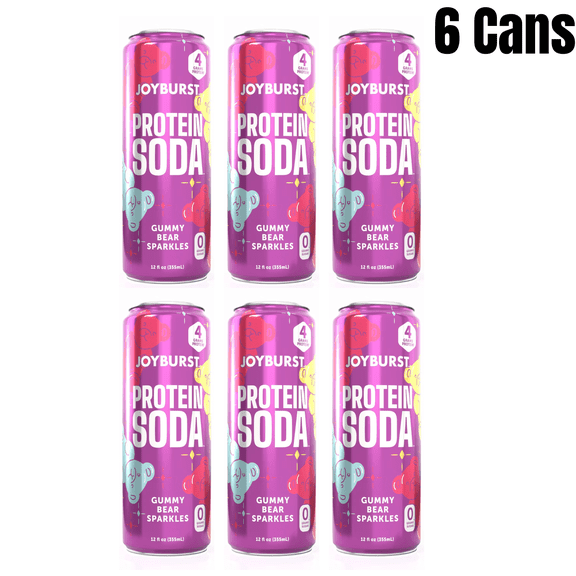 Joyburst Protein Soda Gummy Bear Sparkles, 12 fl oz Cans, 6-Pack, 30g Protein Carbonated Beverage