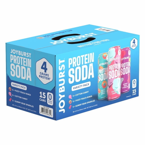 Joyburst Protein Soda Variety Pack, 12 Fluid Ounce (Pack of 15)