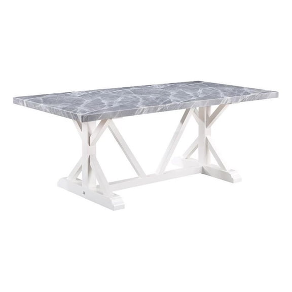Benjara Joyce 78" Dining Table- Modern Faux Stone Top- White Finished Wood Base