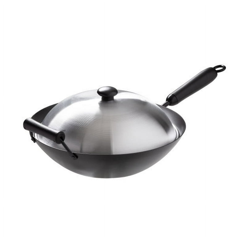 Joyce Chen 14-inch Carbon Steel Nonstick Wok Set with Lid and Bakelite Handles, 4 Pieces, Silver