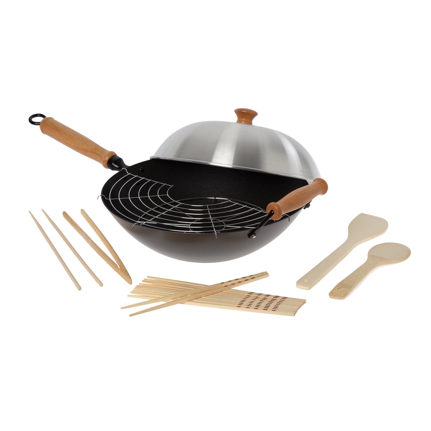 Joyce Chen 10-Piece Carbon Steel Nonstick Wok Set with Wooden Handles