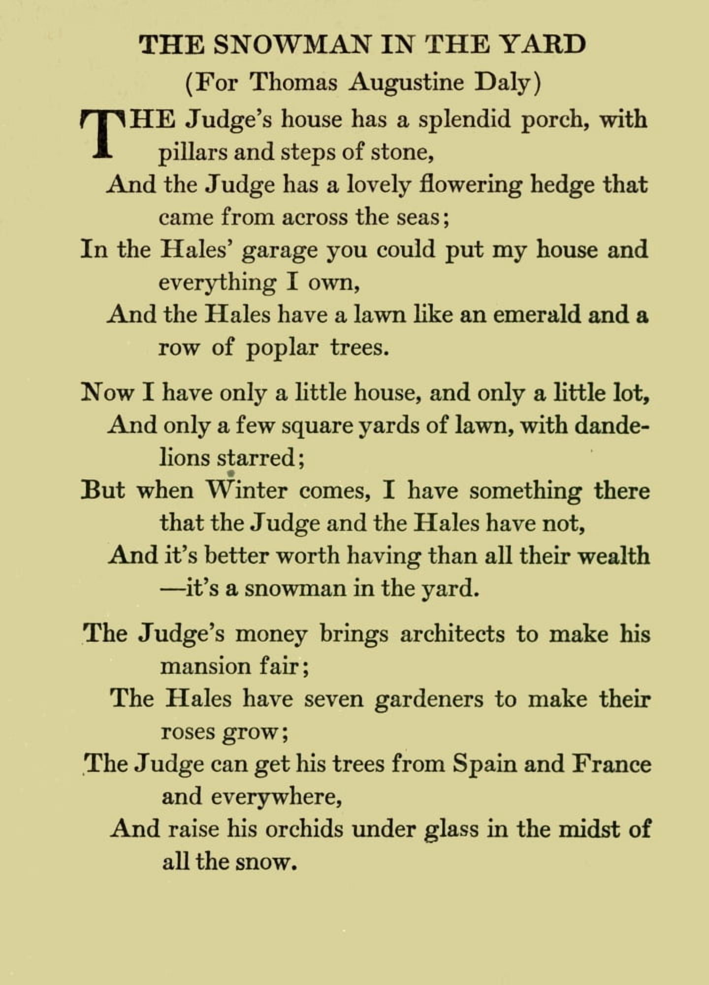 Joyce Kilmer 1918 The Snowman in the Yard 1 Canvas Art - Joyce Kilmer (24 x 36)