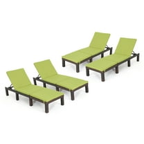 Joyce Outdoor Multibrown Wicker Chaise Lounge with Green Cushion, Set of 4