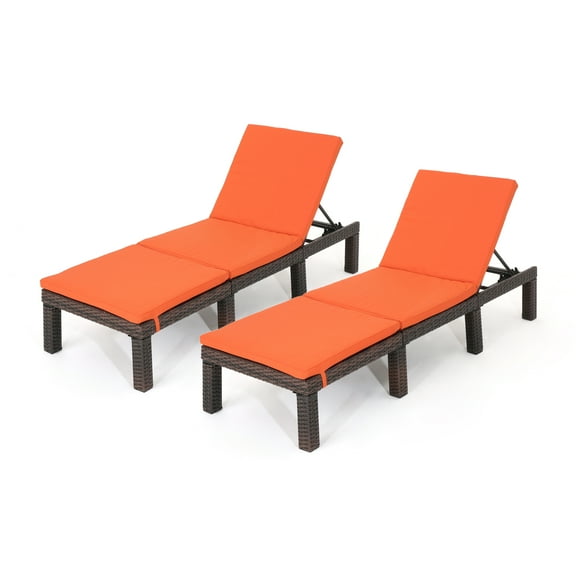Joyce Outdoor Wicker Chaise Lounge, Set of 2, Multibrown and Orange