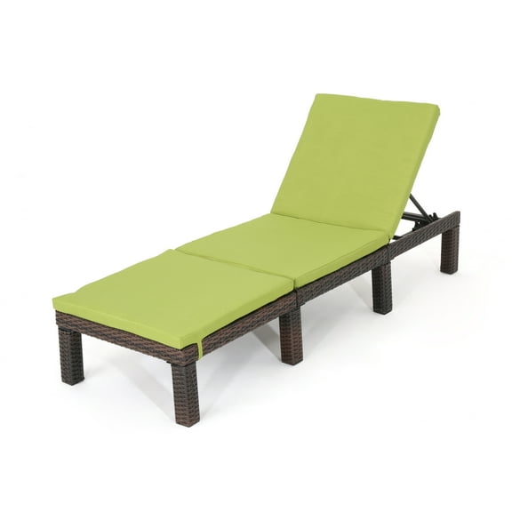Joyce Outdoor Wicker Chaise Lounge with Weather Resistant Cushion, Multibrown and Green