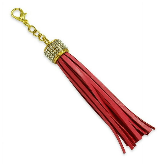 Joyce Rhinestone Leather Like Tassel Charm w/ Lobster Clasp