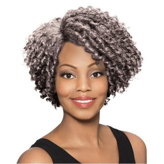 Joyce Wig Color 3T34 - Foxy Silver Wigs Short Curly Lush Layers Synthetic J Part Lace Front African American Women's Stitched Wefted Lightweight Average Cap Bundle Hairloss Booklet, Comb