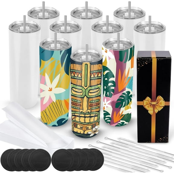 Joyclub 10 Pack Stainless Steel Sublimation Tumblers Glow in The Dark 20 oz Bulk Blank Tumblers