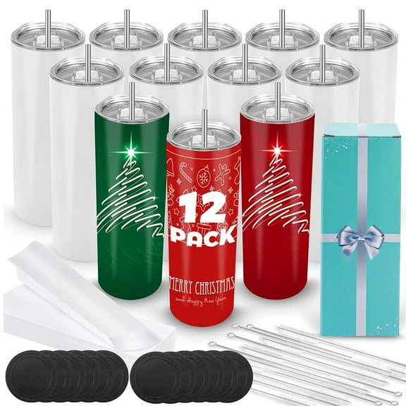 Joyclub 12 Pack Stainless Steel Sublimation Tumblers Glow in The Dark 20 oz Bulk Blank Tumblers