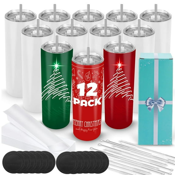 Joyclub 12 Pack Stainless Steel Sublimation Tumblers Glow in The Dark 20 oz Bulk Blank Tumblers