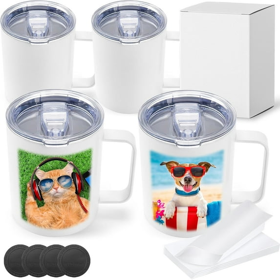 Joyclub 4-pack 12 oz Sublimation cup stainless steel blank insulated large cup, coffee travel cup Diy process hot press printing