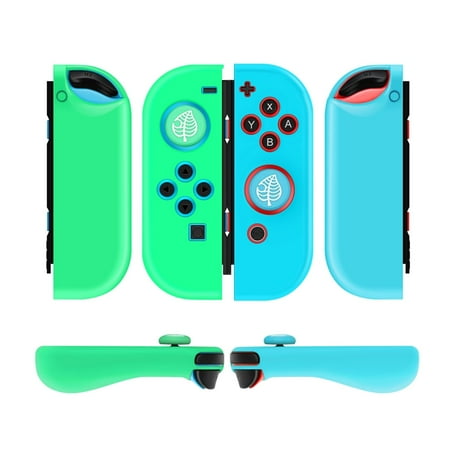 Joycon Case for Nintendo Switch - Silicone Joy Con Case for Nintendo Switch & Switch Oled - Protective Switch Controller Case Cover with Thumb Grip Caps for Nintendo Switch Joycon(Blue Green Leaf)