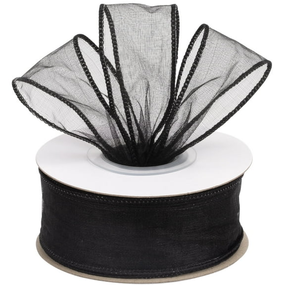 Joycrosso 1.5 Inch Black Wired Organza Ribbon - 20 Yards Sheer Decorative Ribbon for Gift Wrapping, Wedding Decor, Christmas Tree, Crafts & DIY Projects
