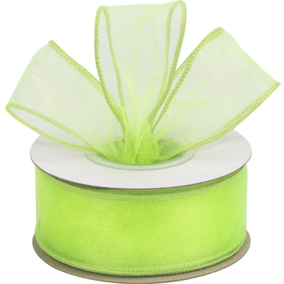 Joycrosso 1.5 Inch Key Lime Wired Organza Ribbon - 20 Yards Sheer Decorative Ribbon for Gift Wrapping, Wedding Decor, Christmas Tree, Crafts & DIY Projects
