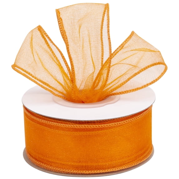 Joycrosso 1.5 Inch Tangerine Wired Organza Ribbon - 20 Yards Sheer Decorative Ribbon for Gift Wrapping, Wedding Decor, Christmas Tree, Crafts & DIY Projects