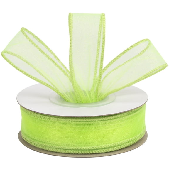 Joycrosso 1 Inch Key Lime Wired Organza Ribbon - 20 Yards Sheer Decorative Ribbon for Gift Wrapping, Wedding Decor, Christmas Tree, Crafts & DIY Projects