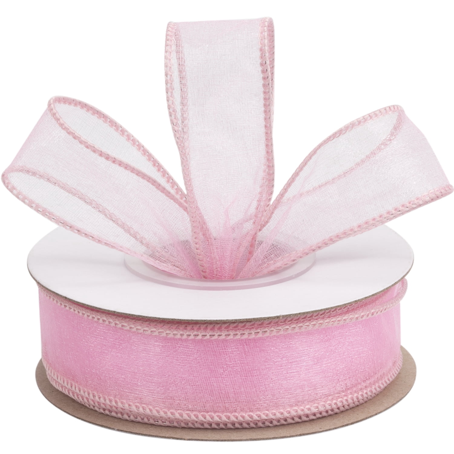 Joycrosso 1 Inch Lt. Pink Wired Organza Ribbon - 20 Yards Sheer ...
