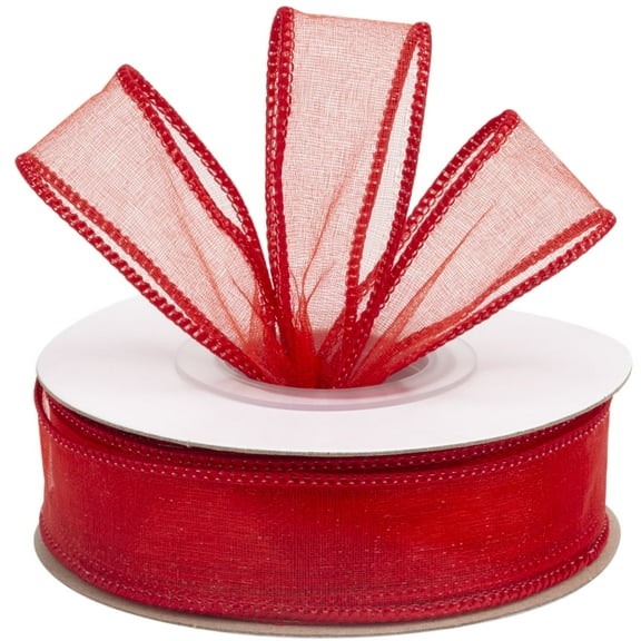 Joycrosso 1 Inch Red Wired Organza Ribbon - 20 Yards Sheer Decorative Ribbon for Gift Wrapping, Wedding Decor, Christmas Tree, Crafts & DIY Projects