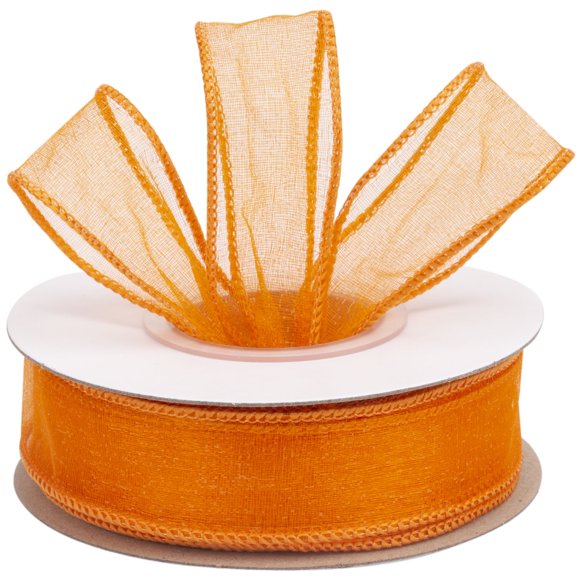 Joycrosso 1 Inch Tangerine Wired Organza Ribbon - 20 Yards Sheer Decorative Ribbon for Gift Wrapping, Wedding Decor, Christmas Tree, Crafts & DIY Projects