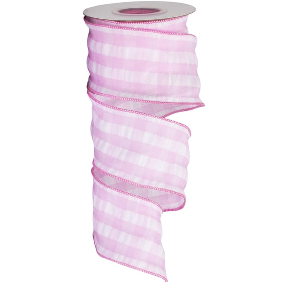 Joycrosso 2-1/2 Inch Bubbled Check Ribbon, 10 Yards Pink and White Wired Edge Ribbon for Gift Wrapping, Crafts, Wreaths, Garlands, Weddings and Christmas