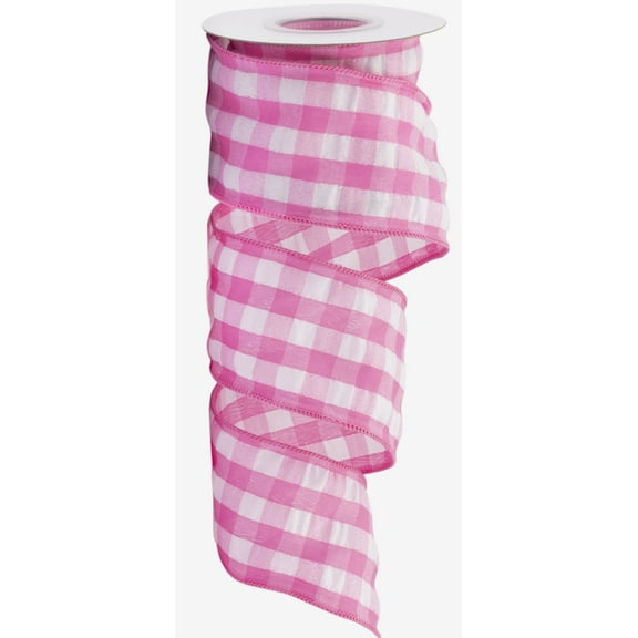 Joycrosso 2-1/2 Inch Bubbled Check Ribbon, 10 Yards Rose and White Wired Edge Ribbon for Gift Wrapping, Crafts, Wreaths, Garlands, Weddings and Christmas