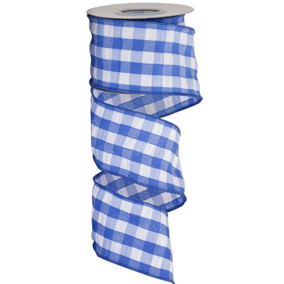 Joycrosso 2-1/2 Inch Bubbled Check Ribbon, 10 Yards Royal and White Wired Edge Ribbon for Gift Wrapping, Crafts, Wreaths, Garlands, Weddings and Christmas