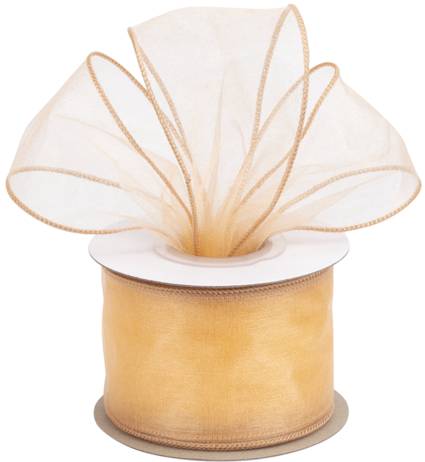 Joycrosso 2.5 Inch Gold Wired Organza Ribbon - 20 Yards Sheer ...