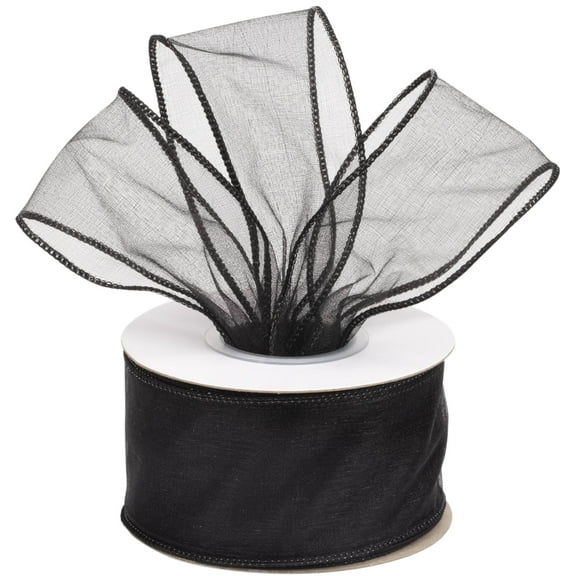 Joycrosso 2 Inch Black Wired Organza Ribbon - 20 Yards Sheer Decorative Ribbon for Gift Wrapping, Wedding Decor, Christmas Tree, Crafts & DIY Projects