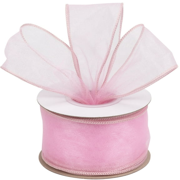 Joycrosso 2 Inch Lt. Pink Wired Organza Ribbon - 20 Yards Sheer Decorative Ribbon for Gift Wrapping, Wedding Decor, Christmas Tree, Crafts & DIY Projects