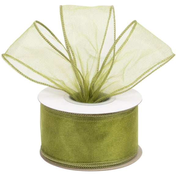 Joycrosso 2 Inch Moss Wired Organza Ribbon - 20 Yards Sheer Decorative Ribbon for Gift Wrapping, Wedding Decor, Christmas Tree, Crafts & DIY Projects