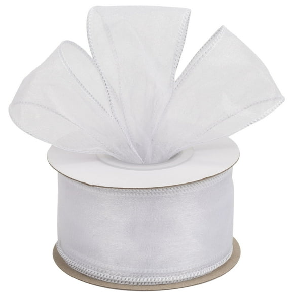 Joycrosso 2 Inch White Wired Organza Ribbon - 20 Yards Sheer Decorative Ribbon for Gift Wrapping, Wedding Decor, Christmas Tree, Crafts & DIY Projects