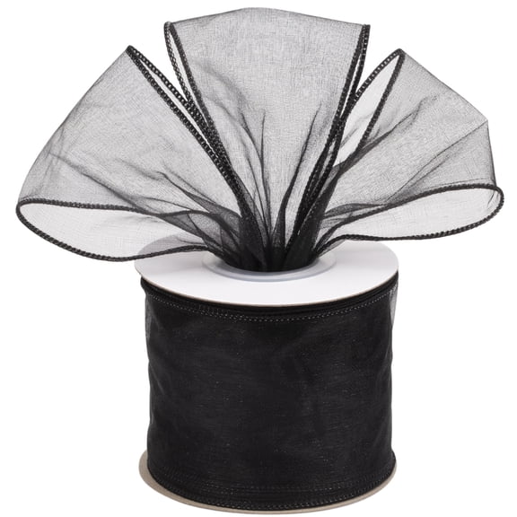 Joycrosso 3 Inch Black Wired Organza Ribbon - 20 Yards Sheer Decorative Ribbon for Gift Wrapping, Wedding Decor, Christmas Tree, Crafts & DIY Projects