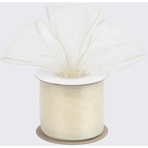 Joycrosso 3 Inch Ivory Wired Organza Ribbon - 20 Yards Sheer Decorative Ribbon for Gift Wrapping, Wedding Decor, Christmas Tree, Crafts & DIY Projects