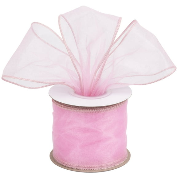 Joycrosso 3 Inch Lt. Pink Wired Organza Ribbon - 20 Yards Sheer Decorative Ribbon for Gift Wrapping, Wedding Decor, Christmas Tree, Crafts & DIY Projects