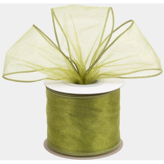 Joycrosso 3 Inch Moss Wired Organza Ribbon - 20 Yards Sheer Decorative Ribbon for Gift Wrapping, Wedding Decor, Christmas Tree, Crafts & DIY Projects
