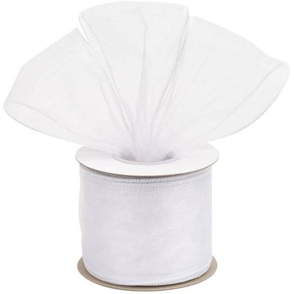 Joycrosso 3 Inch White Wired Organza Ribbon - 20 Yards Sheer Decorative Ribbon for Gift Wrapping, Wedding Decor, Christmas Tree, Crafts & DIY Projects