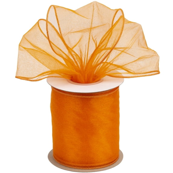 Joycrosso 4 Inch Tangerine Wired Organza Ribbon - 20 Yards Sheer Decorative Ribbon for Gift Wrapping, Wedding Decor, Christmas Tree, Crafts & DIY Projects