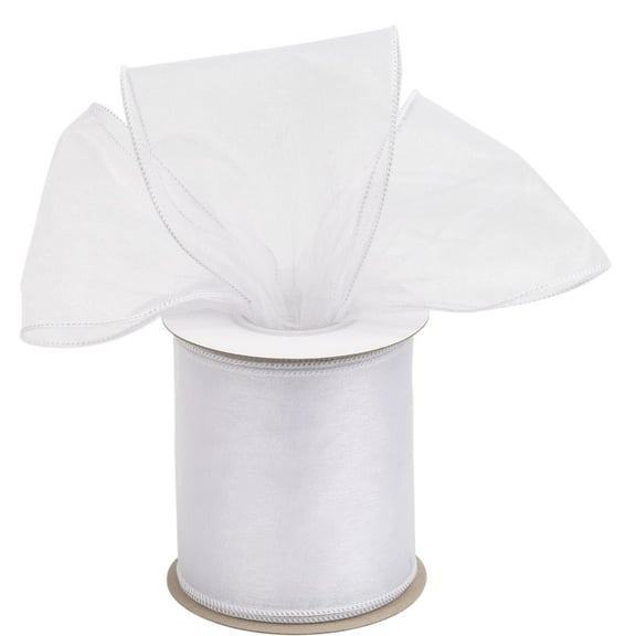 Joycrosso 4 Inch White Wired Organza Ribbon - 20 Yards Sheer Decorative Ribbon for Gift Wrapping, Wedding Decor, Christmas Tree, Crafts & DIY Projects