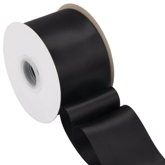 Joycrosso Black Ribbon 3 Inch Wide Thick Fabric Ribbon, 50 Yards Double Faced Satin for Chair Sash Bows Making Bouquet Sewing Christmas Decoration