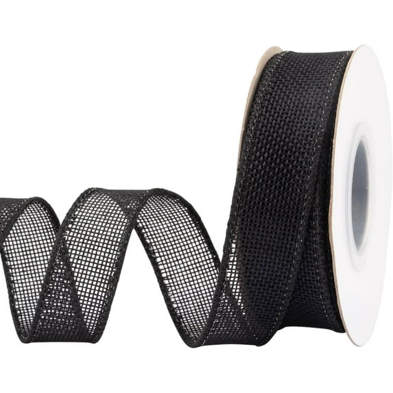 Joycrosso Burlap Wired Edge Ribbon 1 inch x 10 Yards, Black, Ideal for Crafting, Gift Wrapping, Wreath, Christmas Tree, and Rustic Wedding Decorations