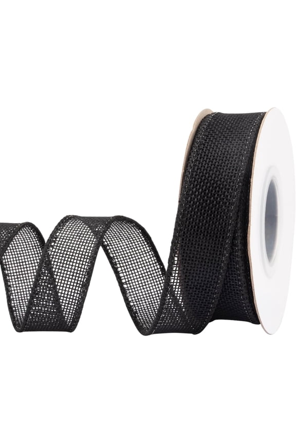 Burlap Wired Edge Ribbon 1 inch x 10 Yards, Black, Ideal for Crafting, Gift Wrapping, Wreath, Christmas Tree, and Rustic Wedding Decorations