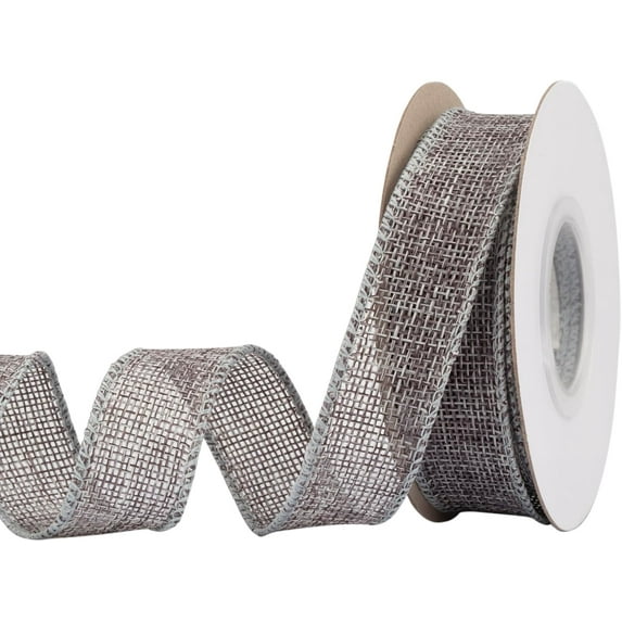 Joycrosso Burlap Wired Edge Ribbon 1 inch x 10 Yards, Metal Grey, Ideal for Crafting, Gift Wrapping, Wreath, Christmas Tree, and Rustic Wedding Decorations