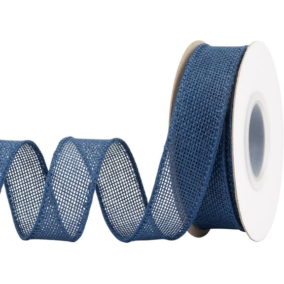 Joycrosso Burlap Wired Edge Ribbon 1 inch x 10 Yards, Navy, Ideal for Crafting, Gift Wrapping, Wreath, Christmas Tree, and Rustic Wedding Decorations