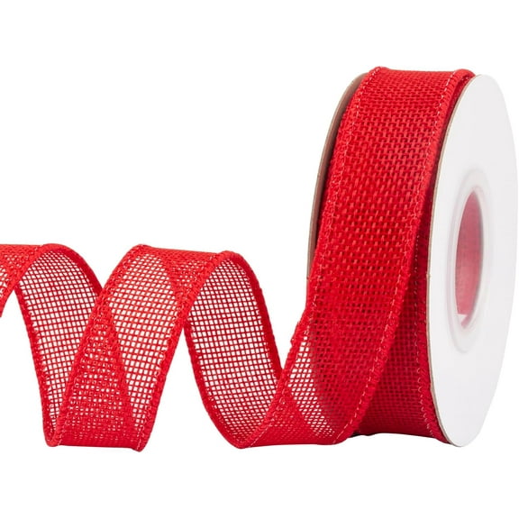 Joycrosso Burlap Wired Edge Ribbon 1 inch x 10 Yards, Red, Ideal for Crafting, Gift Wrapping, Wreath, Christmas Tree, and Rustic Wedding Decorations