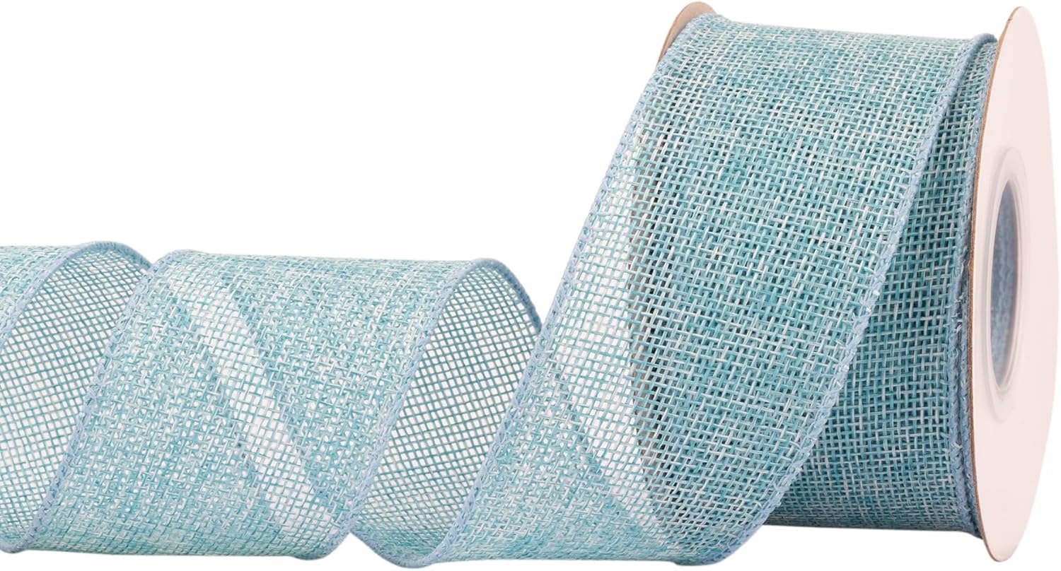 Joycrosso Burlap Wired Edge Ribbon 2 inch x 10 Yards, Island Blue