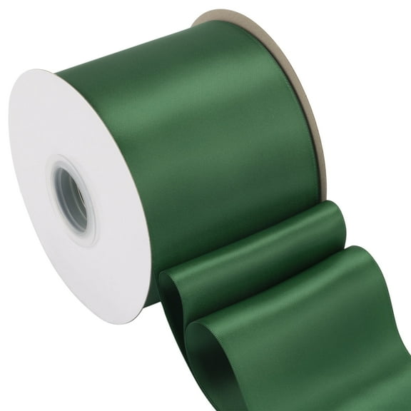 Joycrosso Forest Green Ribbon 4 Inch Wide Thick Fabric Ribbon, 50 Yards Double Faced Satin for Chair Sash Bows Making Bouquet Sewing Christmas Decoration