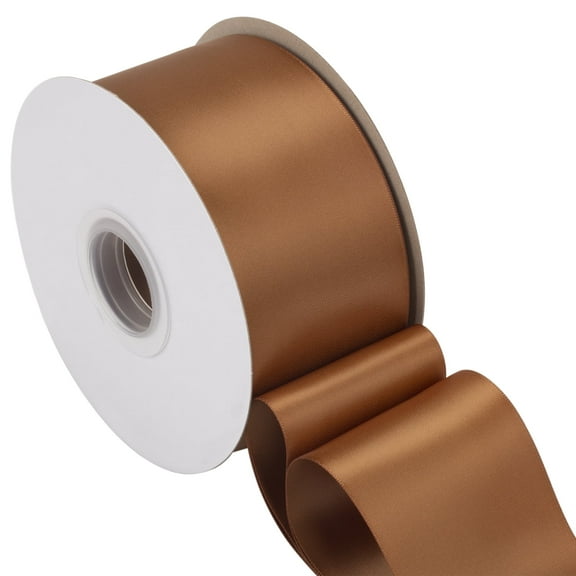Joycrosso Golden Brown Ribbon 2 1/2 Inch Wide Thick Fabric Ribbon, 50 Yards Double Faced Satin for Gift Wrapping Floral Bouquets Wedding Party Decoration