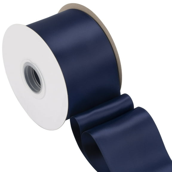 Joycrosso Navy Ribbon 3 Inch Wide Thick Fabric Ribbon, 50 Yards Double Faced Satin for Chair Sash Bows Making Bouquet Sewing Christmas Decoration