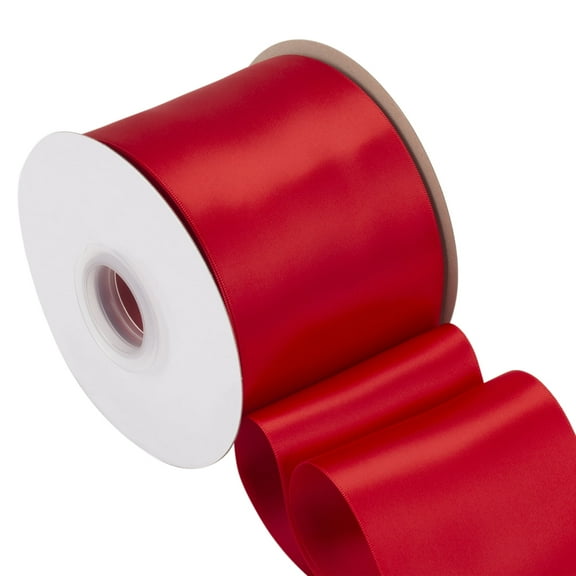 Joycrosso Red Ribbon 4 Inch Wide Thick Fabric Ribbon, 50 Yards Double Faced Satin for Chair Sash Bows Making Bouquet Sewing Christmas Decoration